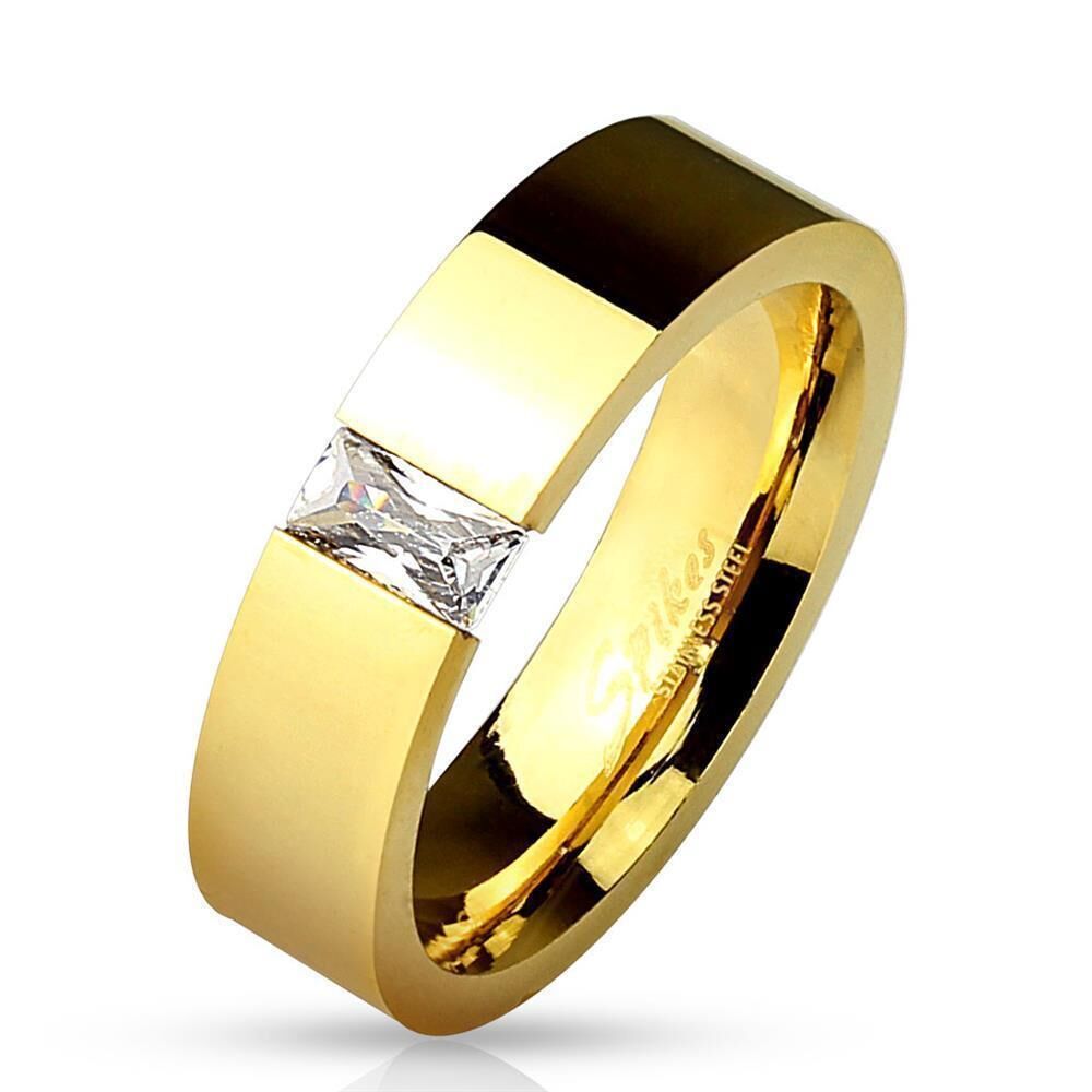67 (21.3) Ring gold mit rechteckigem Kristall Stein Edelstahl Damen
