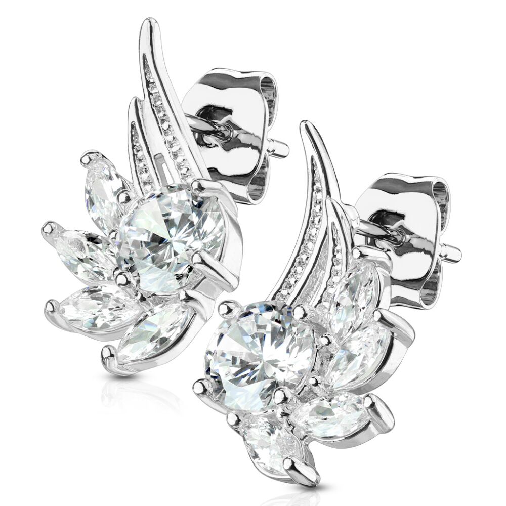 Ohrstecker Engelsflügel mit Kristallen verschiedene Varianten aus Edelstahl Damen silber