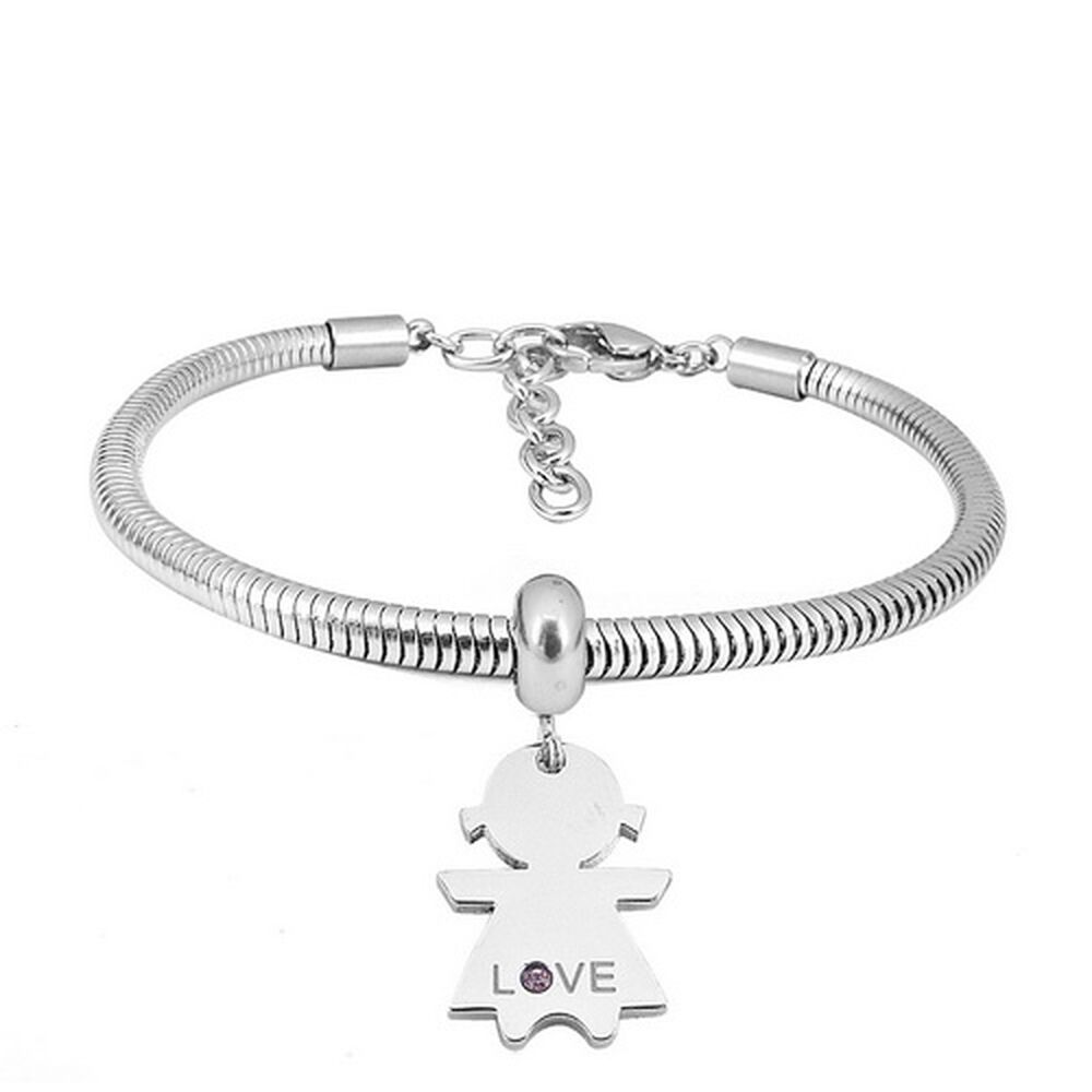 Armband Runde Schlangenkette mit Anhänger "Love" Silber aus Edelstahl Damen