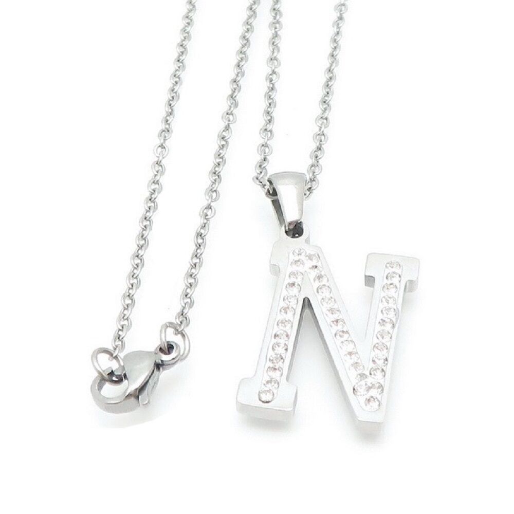 Buchstaben-Kette A-Z mit Strass Silber aus Edelstahl Damen G