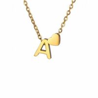 Buchstaben-Kette A-Z mit Herz gold aus Edelstahl Damen V