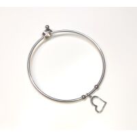 Silber - Armreifen mit Herzanhänger und Haken-Verschluss aus Edelstahl für Damen