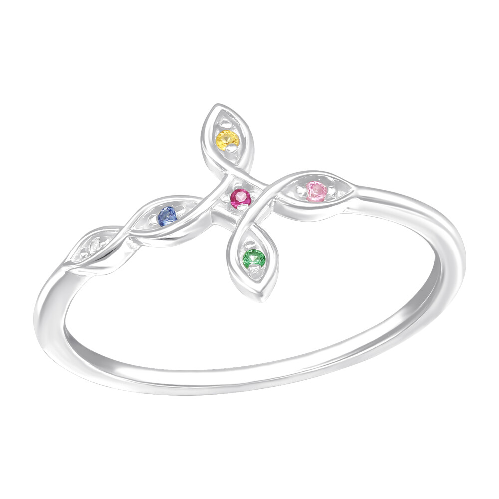 Ring mit Kreuz und bunten Kristallen aus 925 Silber Damen 52(16.6)