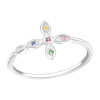Ring mit Kreuz und bunten Kristallen aus 925 Silber Damen 52(16.6)