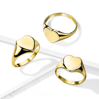 54 (17.2) Ring Siegelring flaches Herz Gold Edelstahl Damen