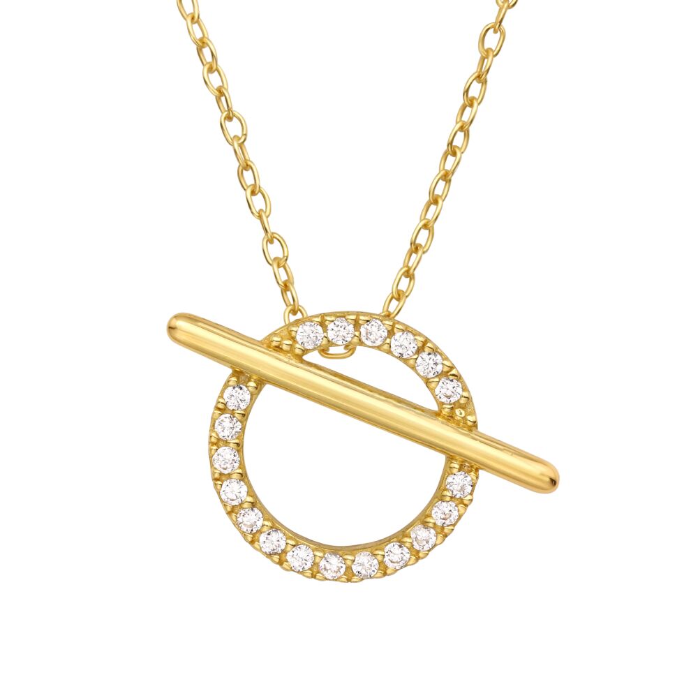 Kette Kreis Kristallbesetzt goldfarben aus 925 Silber Damen