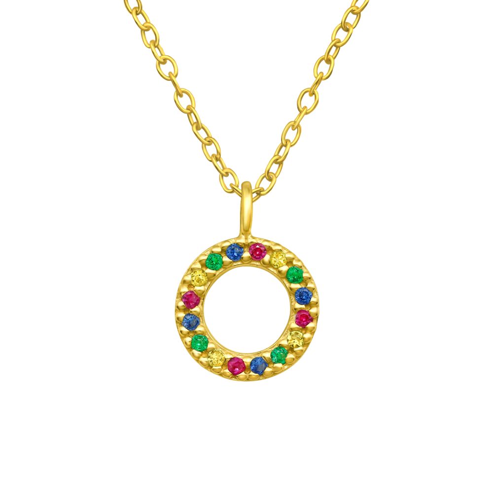 Kette Kreis mit bunten Kristallen goldfarben aus 925 Silber Damen