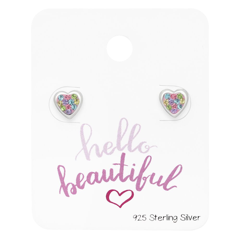 Ohrstecker buntes Kristall Herz "hello beautiful" aus 925 Silber Damen