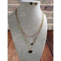 Schmuckset mit Layer-Kette Herz-Ohrsteckern gold...