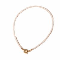 Perlenkette Choker creme/goldfarben aus Messing Damen