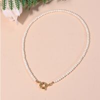 Perlenkette Choker creme/goldfarben aus Messing Damen