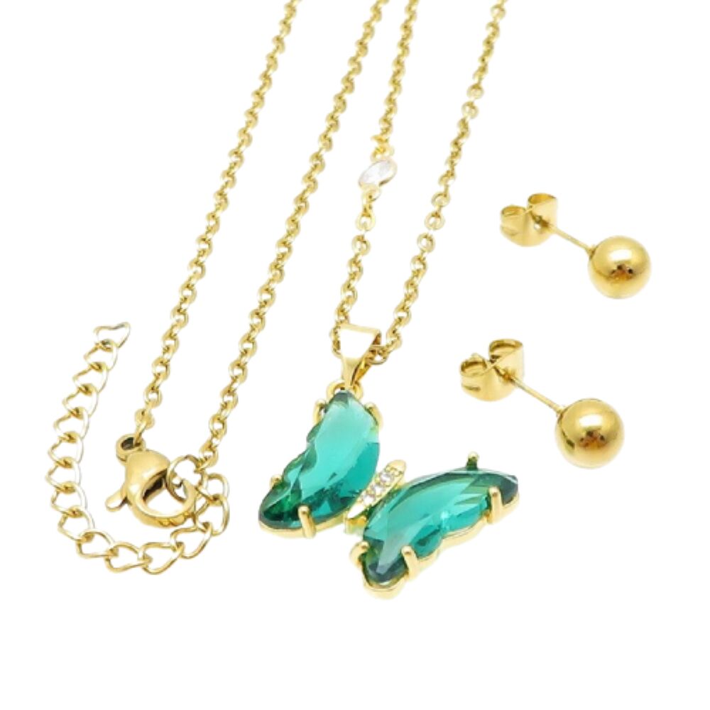 Schmuckset Schmetterling mit Kristallen verschiedene Farben aus Edelstahl Damen türkis
