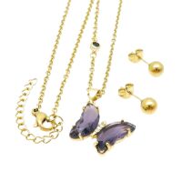 Schmuckset Schmetterling mit Kristallen verschiedene Farben aus Edelstahl Damen türkis