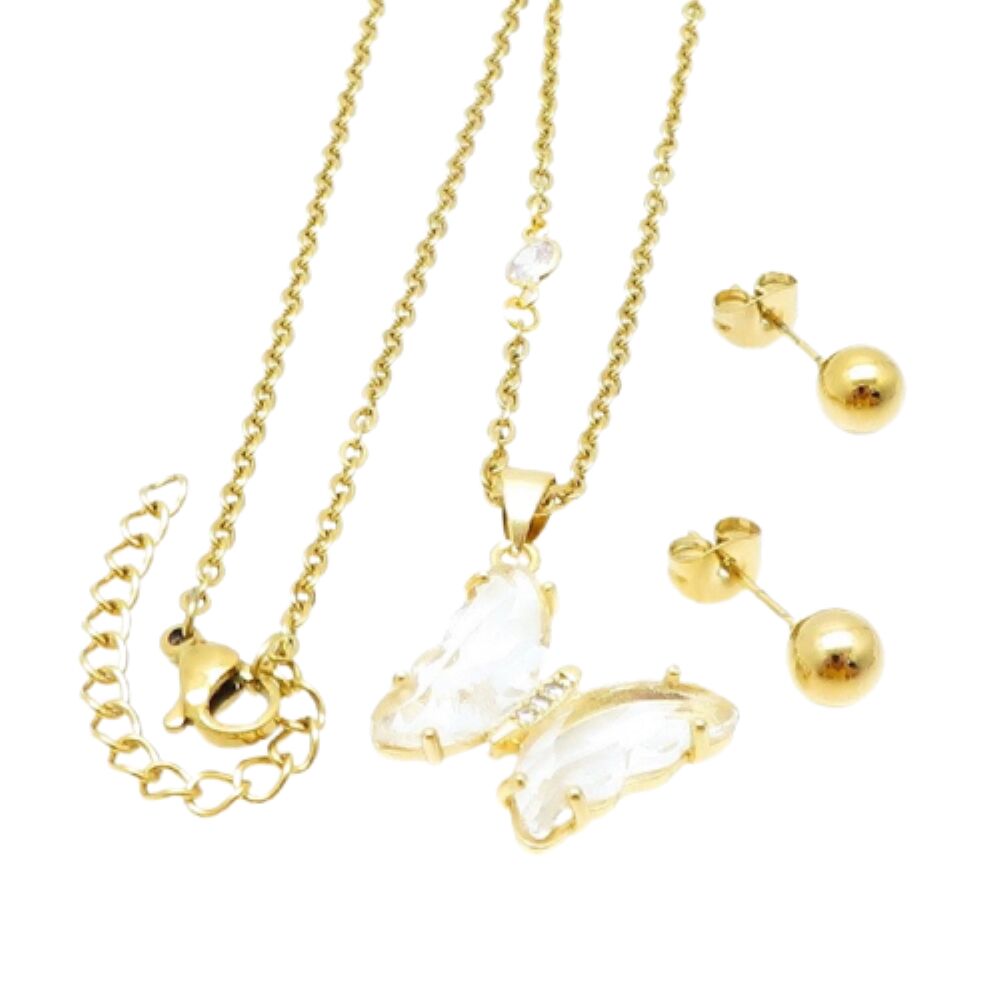 Schmuckset Schmetterling mit Kristallen Edelstahl Damen kristallklar