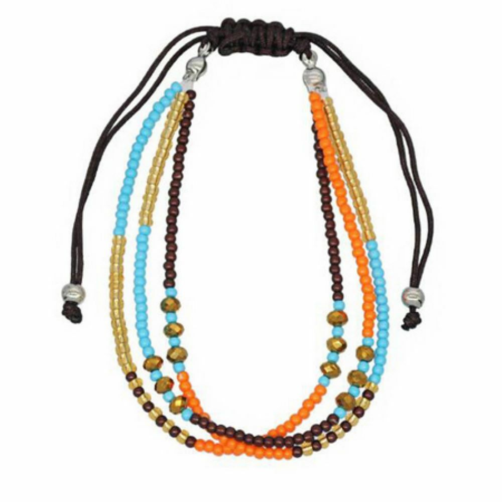 Armband Perlen Boho -Style aus Nylon Unisex  orange-blau-gold-braun