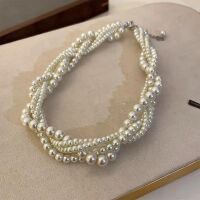 Choker Halskette geflochtene Perlen Karabiner-Verschluss für Damen