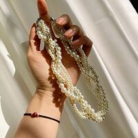 Choker Halskette geflochtene Perlen Karabiner-Verschluss für Damen