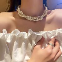 Choker Halskette geflochtene Perlen Karabiner-Verschluss für Damen