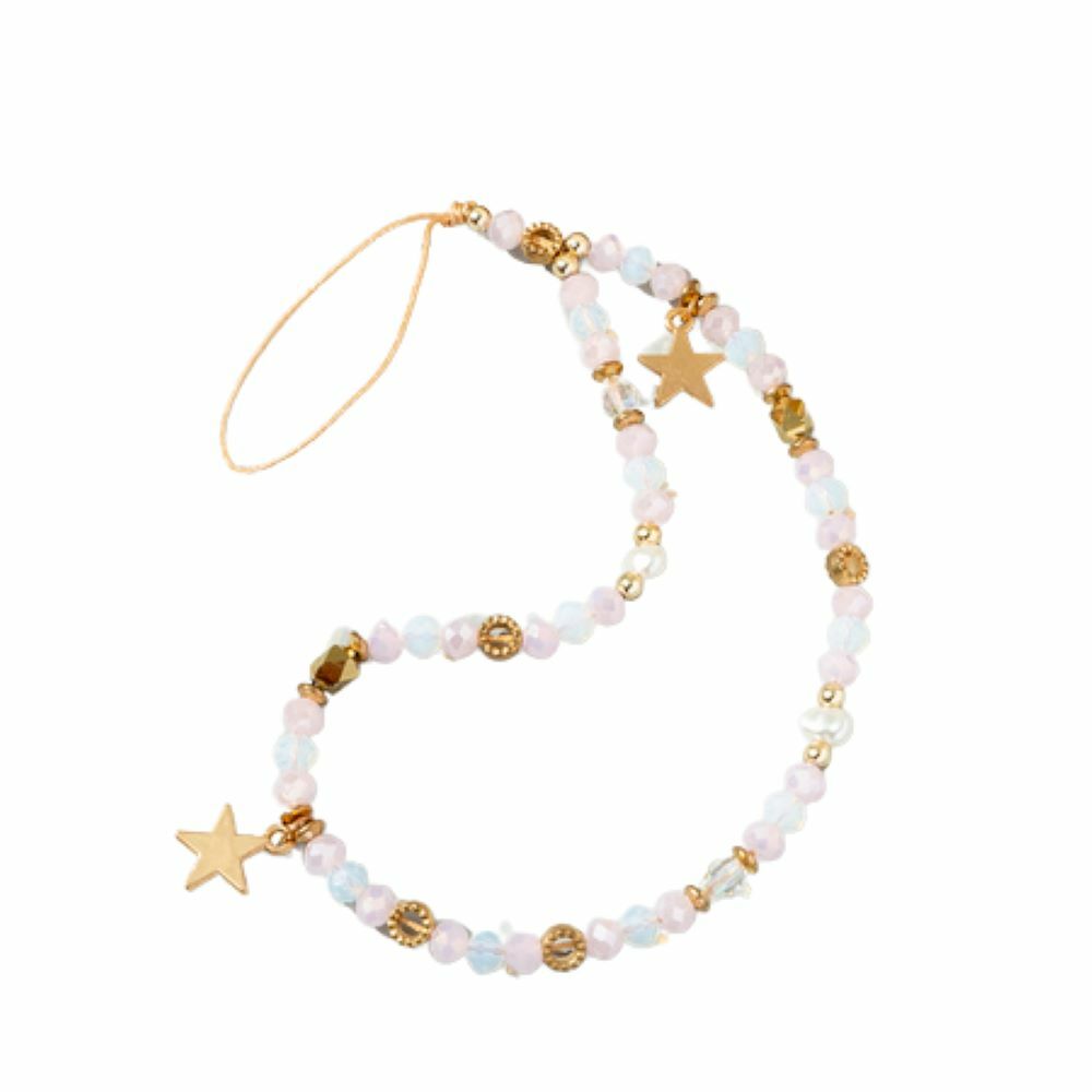 Handy-Kette Hellrosa Lanyard Perlen und Sterne Nylonband Damen