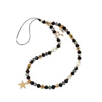 Handy-Kette Schwarz Lanyard Perlen und Sterne Nylonband Damen