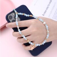 Handy-Kette Schwarz Lanyard Perlen und Sterne Nylonband Damen