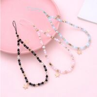 Handy-Kette Schwarz Lanyard Perlen und Sterne Nylonband Damen