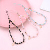 Handy-Kette Schwarz Lanyard Perlen und Sterne Nylonband Damen