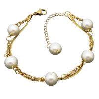 Armband Perlen und Schlangenkette gold aus Edelstahl Damen