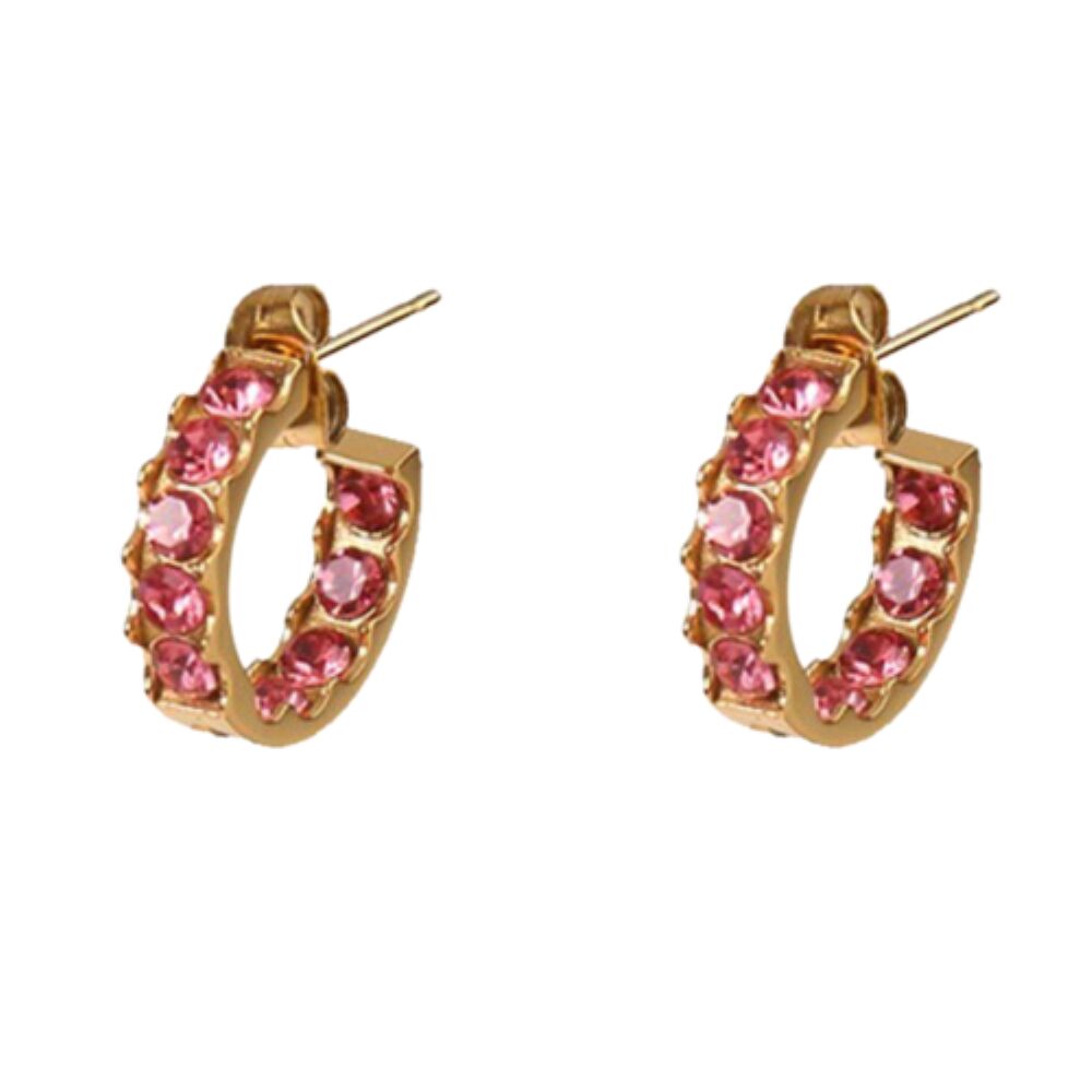 Halbcreolen mit Kristallen verschiedene Farben gold aus Edelstahl Damen rosa