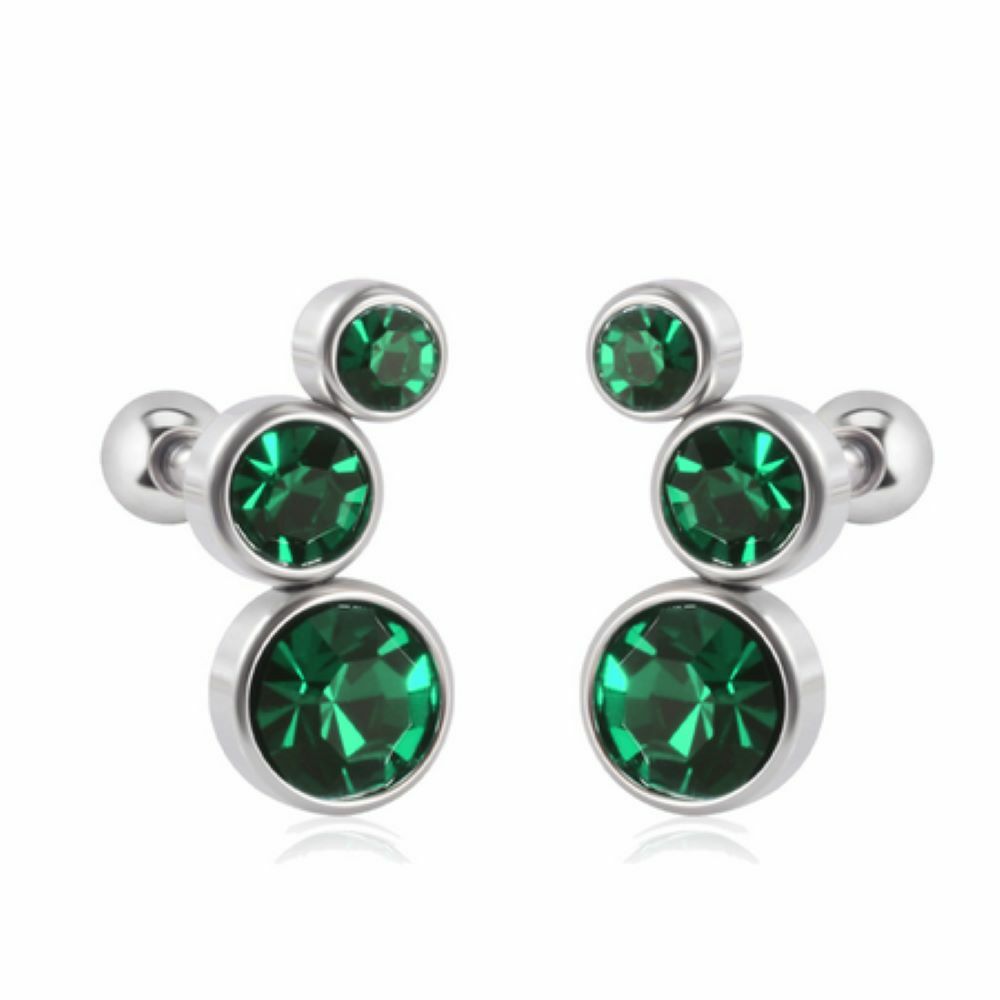 Ohrstecker / Piercing mit Kugelverschluss Kristall verschiedene Farben Silber aus Edelstahl Damen grün
