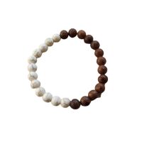 Armband 8mm Perlen Holz/Naturstein Unisex - Holz/Cremé