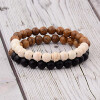 Armband 8mm Perlen Holz/Naturstein Unisex - Holz/Cremé