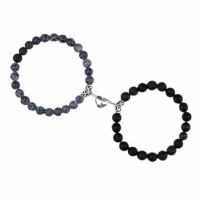 Perlen-Armband für Zwei 8mm mit Magnet Naturstein Unisex - in 3 Varianten