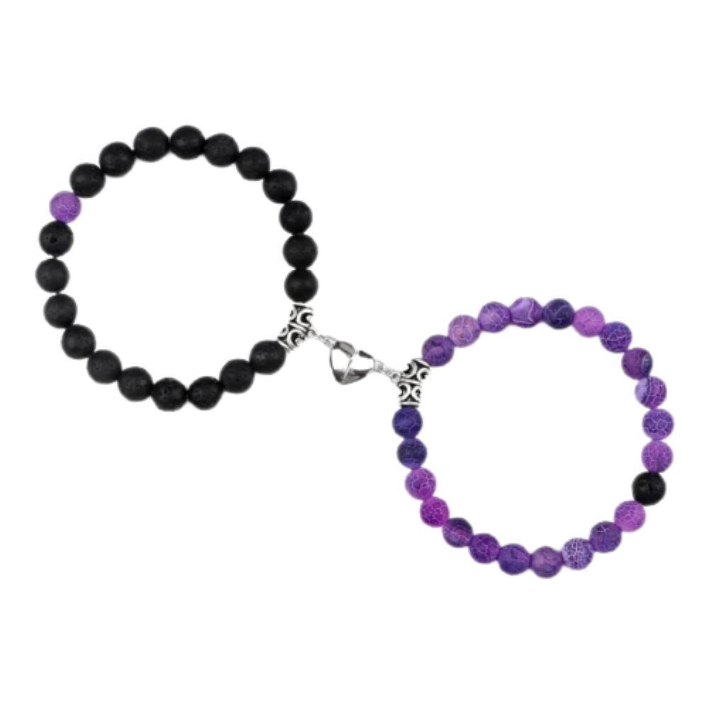 Perlen-Armband Zwei 8mm Magnet Naturstein Unisex