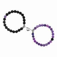 Perlen-Armband für Zwei 8mm mit Magnet Naturstein Unisex - Amethyst trifft Lavastein
