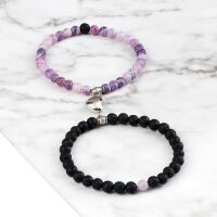 Perlen-Armband Zwei 8mm Magnet Naturstein Unisex