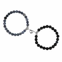 Perlen-Armband für Zwei 8mm mit Magnet Naturstein Unisex - Achat trifft Lavastein