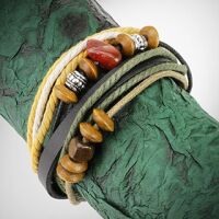 Multiarmband mit Perlen und Leder mehrfarbig Unisex