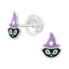 Ohrstecker Glitzer-Katze mit Hexenhut für Halloween-Fans 925 Silber