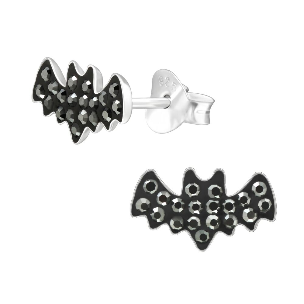 Ohrstecker Glitzer-Fledermfür Halloween-Fans schwarz 925 Silber