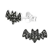 Ohrstecker Glitzer-Fledermaus für Halloween-Fans schwarz aus 925 Silber