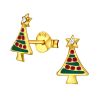 Ohrstecker bunter Weihnachtsbaum mit Kristallen gold aus 925 Silber Kinder