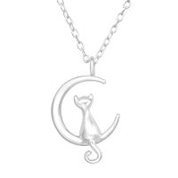 Kette mit Mond und Katze aus 925 Silber