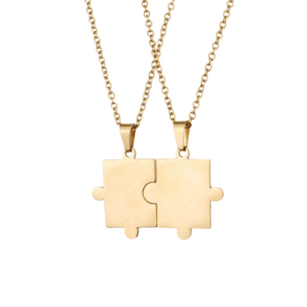 Partnerketten-Set mit Puzzle-Anhänger Edelstahl Unisex