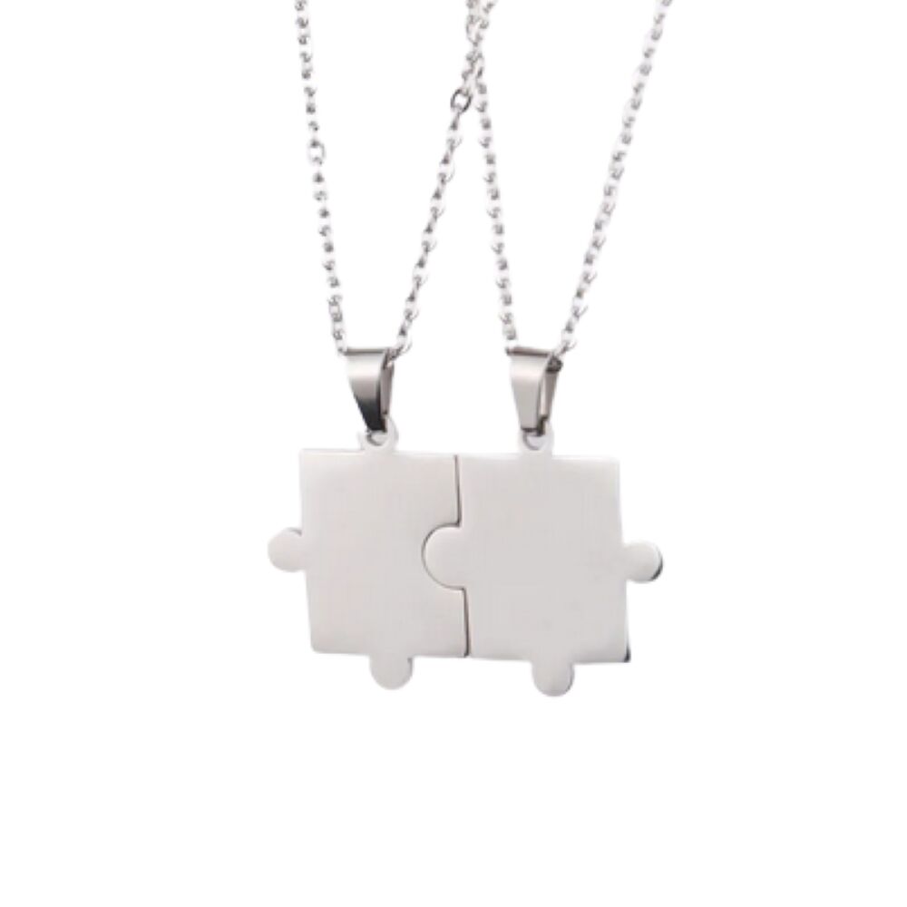 Partnerketten-Set mit Puzzle-Anhänger verschiedene Farben aus Edelstahl Unisex Silber