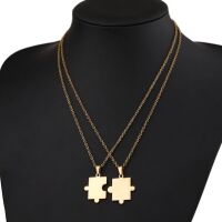 Partnerketten-Set mit Puzzle-Anhänger verschiedene Farben aus Edelstahl Unisex Silber