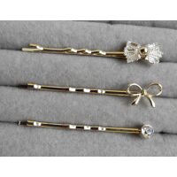 Haarklammer 3er Set gold  aus Metall Damen - Schleifen und Kristall