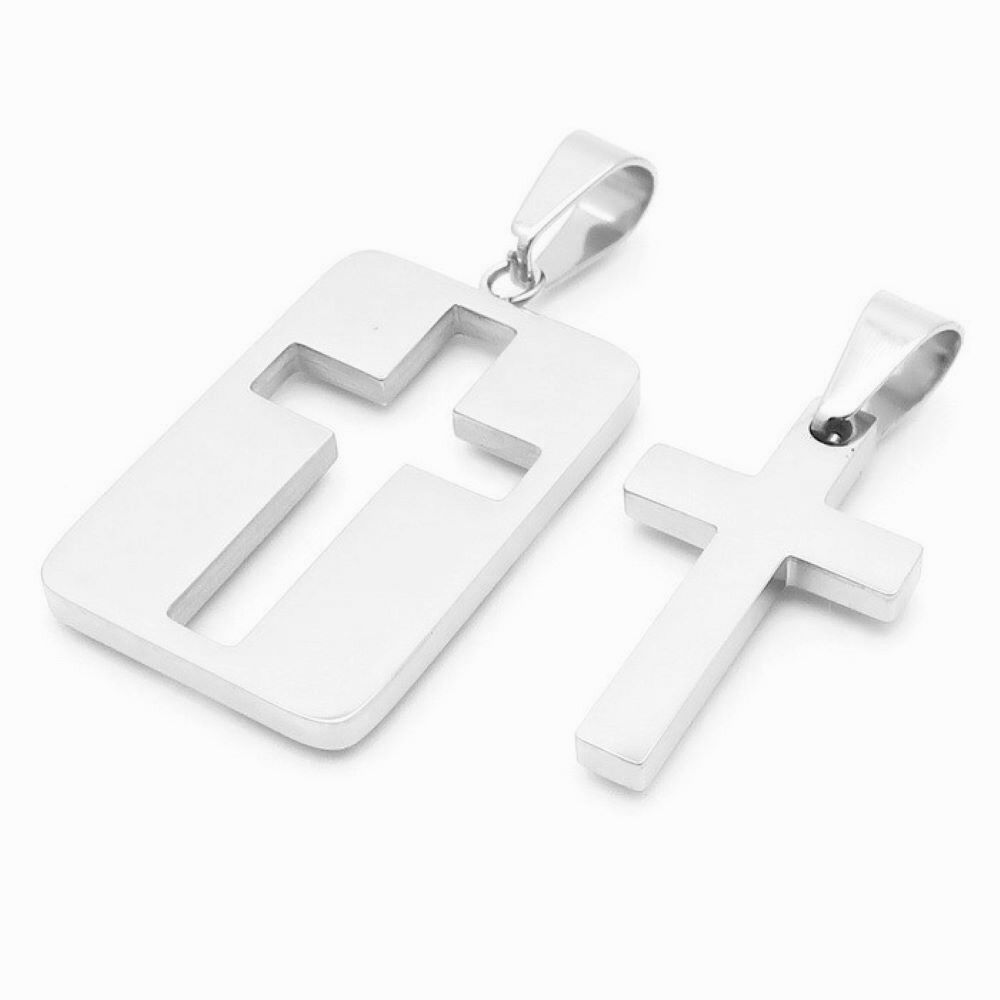 Anhänger für Zwei Kreuz und Rahmen Edelstahl Unisex - Silber Schwarz