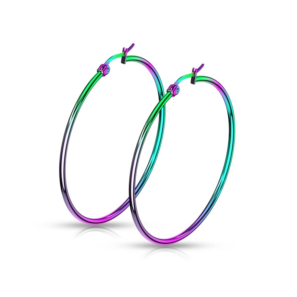 Creolen Klassisch schmal Regenbogenfarben aus Edelstahl Damen - 50 mm