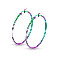 Creolen Klassisch schmal Regenbogenfarben aus Edelstahl Damen - 50 mm